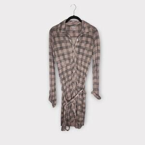 Majestic Filatures Tunic Shirt Dress Tan Gray Linen Cashmere Women's Size Medium